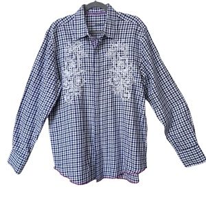 Express Shirt Mens Large Plaid Embroidered Button Up Long Sleeve Boho Western